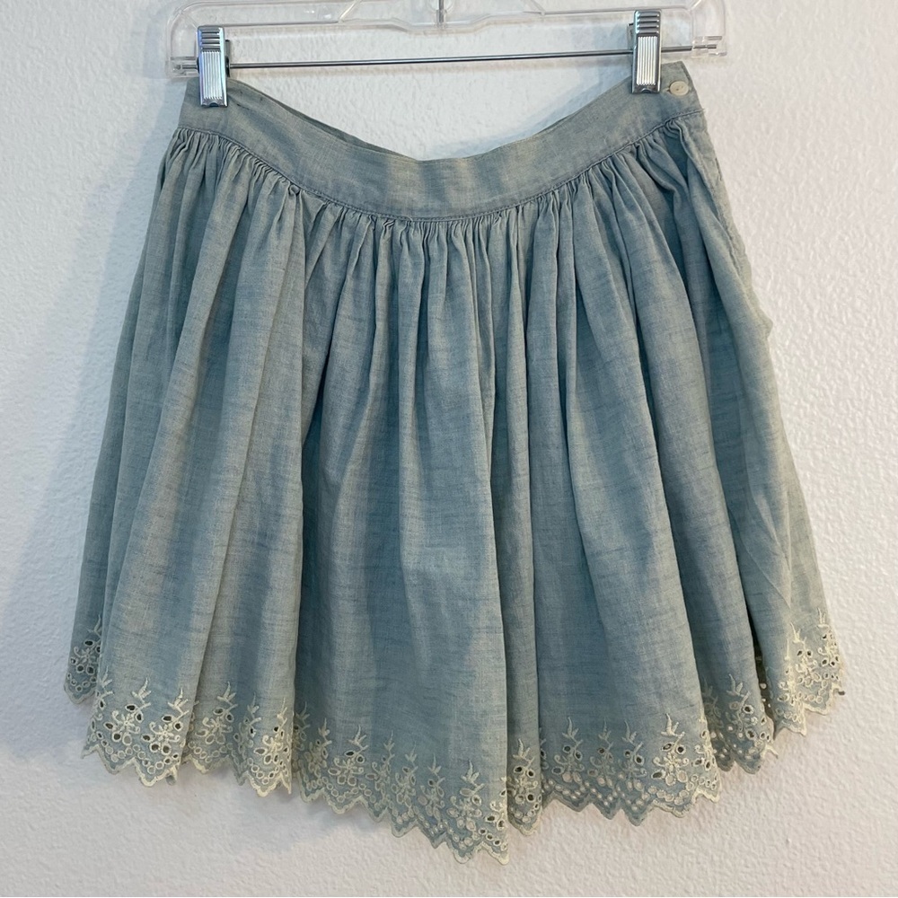 Denim & Supply Ralph Lauren Chambray Mini Skater Skirt Embroidered Blue NWT. - Picture 2 of 13